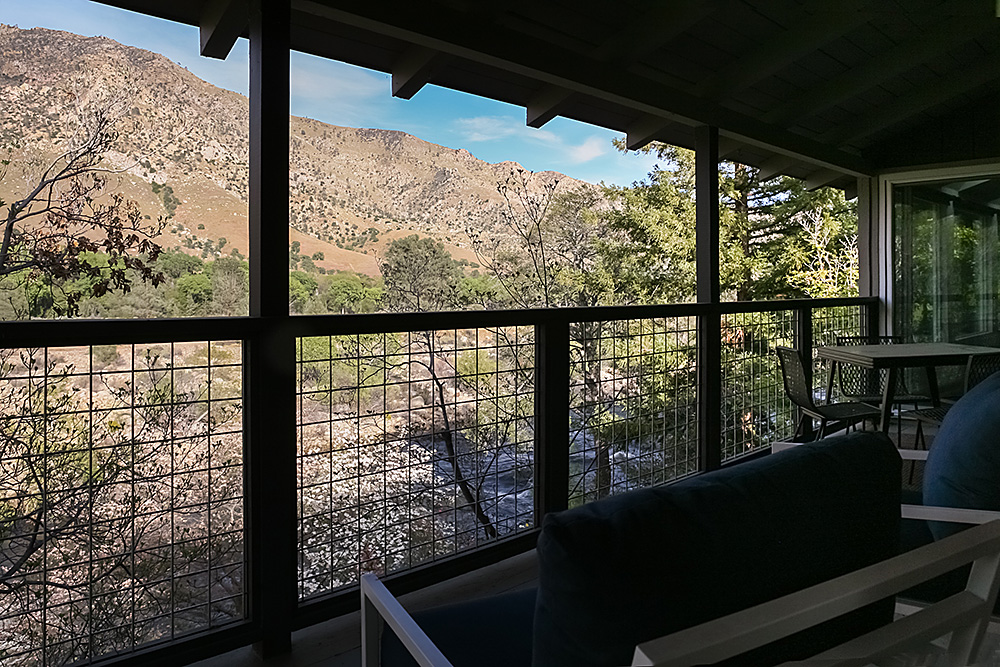 Beautiful California mountain views from the private observation deck off the bedrooms of the Kern River House